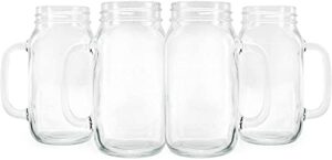 darware mason jar mugs with handles (24oz, clear, 4-pack); glass drinking glasses for cold beverages, decoration, storage, party favors, cocktails, floats