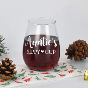 Auntie's Sippy Cup Wine Glass, Aunt Stemless Wine Glass 15Oz for Women Aunts, Auntie Gift from Niece, Nephew