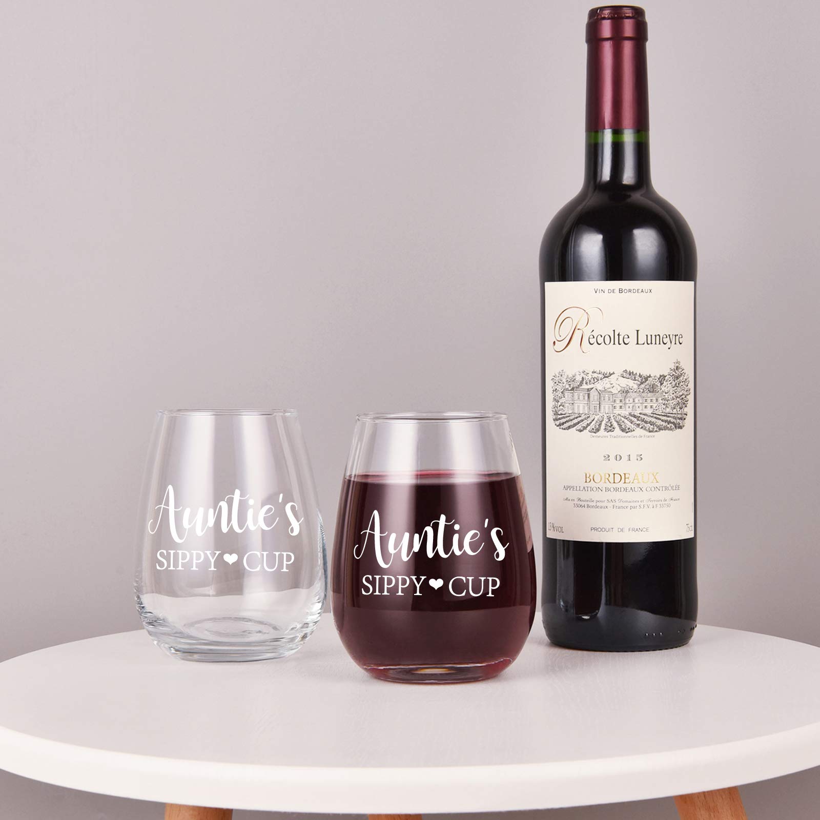 Auntie's Sippy Cup Wine Glass, Aunt Stemless Wine Glass 15Oz for Women Aunts, Auntie Gift from Niece, Nephew