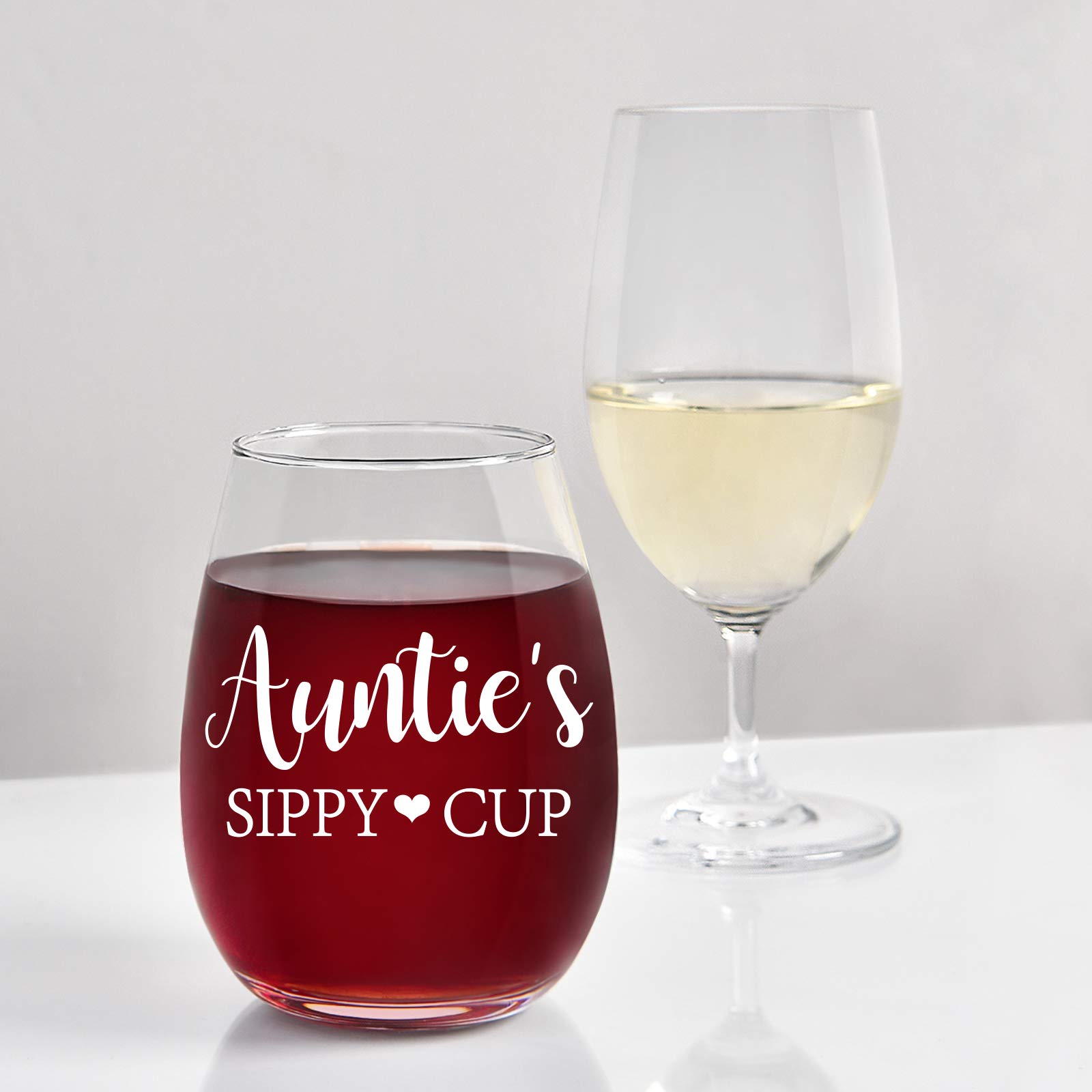 Auntie's Sippy Cup Wine Glass, Aunt Stemless Wine Glass 15Oz for Women Aunts, Auntie Gift from Niece, Nephew