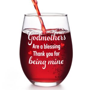 dazlute godmother gift, godmothers are a blessing thank you for being mine stemless wine glass for godmother aunt women christmas birthday baptism, godmother mothers day gifts from godchild, 17oz
