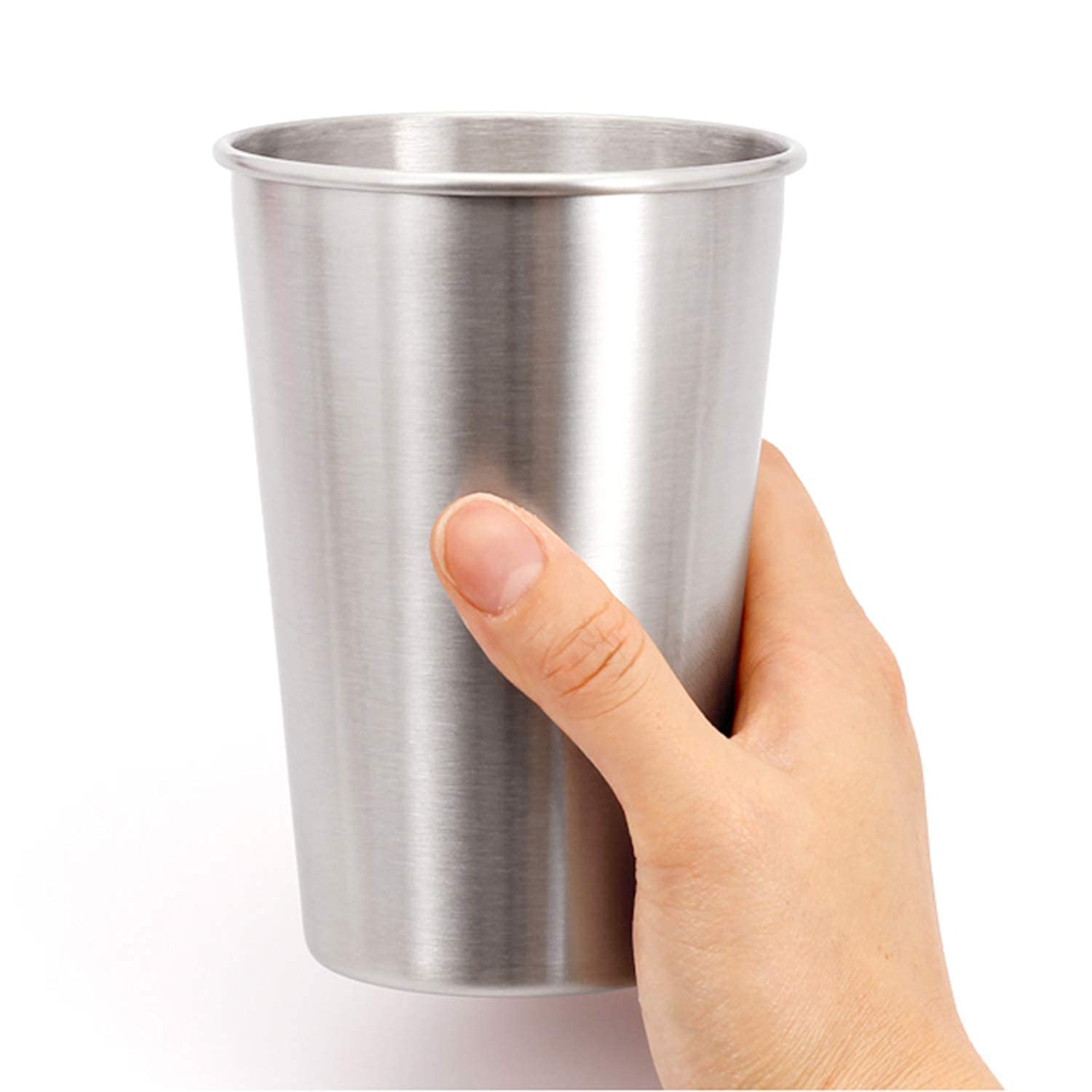 Tosnail 6 Pack 16 oz Stainless Steel Pint Cups Metal Cups Unbreakable Drinking Glasses Water Tumblers for Kids, Adults Indoor and Outdoor Use - Silver