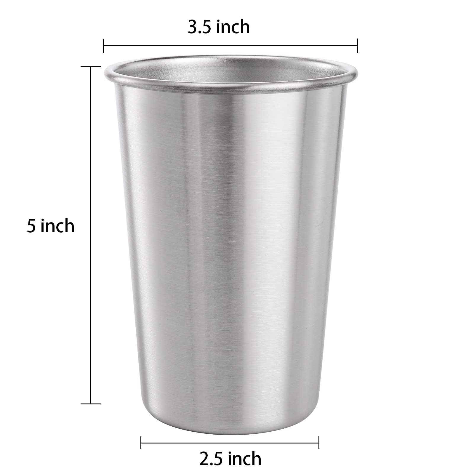 Tosnail 6 Pack 16 oz Stainless Steel Pint Cups Metal Cups Unbreakable Drinking Glasses Water Tumblers for Kids, Adults Indoor and Outdoor Use - Silver