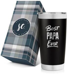 sassycups best papa ever tumbler - best papa gifts - vacuum insulated papa mug tumbler cup - stainless steel travel mug with durable lid and straw dad gifts