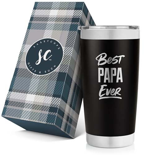 SassyCups Best Papa Ever Tumbler - Best Papa Gifts - Vacuum Insulated Papa mug Tumbler Cup - Stainless Steel Travel Mug with Durable Lid and Straw Dad Gifts