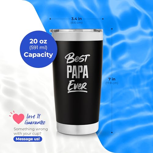 SassyCups Best Papa Ever Tumbler - Best Papa Gifts - Vacuum Insulated Papa mug Tumbler Cup - Stainless Steel Travel Mug with Durable Lid and Straw Dad Gifts