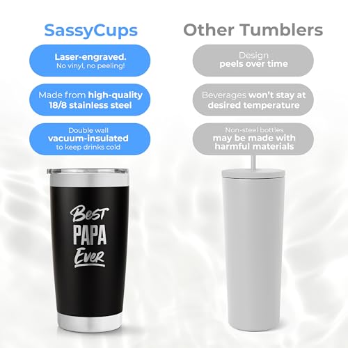 SassyCups Best Papa Ever Tumbler - Best Papa Gifts - Vacuum Insulated Papa mug Tumbler Cup - Stainless Steel Travel Mug with Durable Lid and Straw Dad Gifts