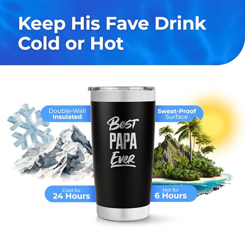 SassyCups Best Papa Ever Tumbler - Best Papa Gifts - Vacuum Insulated Papa mug Tumbler Cup - Stainless Steel Travel Mug with Durable Lid and Straw Dad Gifts