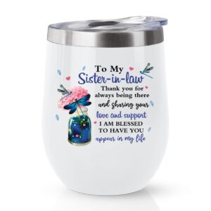 qatdey sister in law gifts wine tumbler, sister in law birthday gift ideas, best gifts for sister in law mug, wedding gifts for sister-in-law, future sister in law gifts from sister in law 12 oz cup