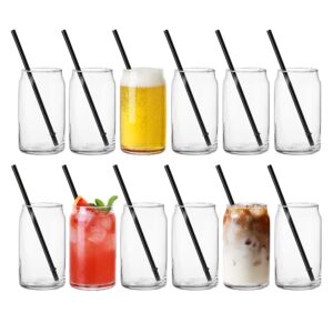 hyperspace 16 oz can tumbler glasses, can beer glasses, drinking glasses 12pcs set with straws, ideal for beer, iced coffee/tea, juice, cocktail, whiskey - bpa free