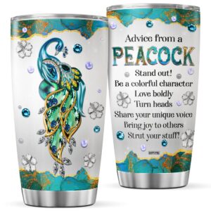 9gift4you peacocks jewelry style coffee tumbler cute birthday gifts for girls friends women travel mug with lid insulated cups inspirational quote hot and cold drinks tumblers