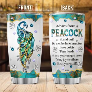 9GIFT4YOU Peacocks Jewelry Style Coffee Tumbler Cute Birthday Gifts For Girls Friends Women Travel Mug With Lid Insulated Cups Inspirational Quote Hot And Cold Drinks Tumblers