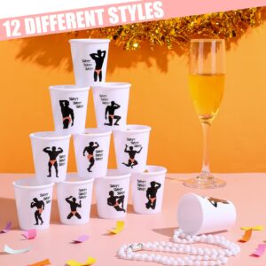 Janmercy 12 Pieces Beaded Shot Glass Necklaces Plastic Shot Necklace Cups Naughty Shot Glass Favors Bridal Party Decorations for Bridal Shower Wedding Party Supplies (Rose Gold)