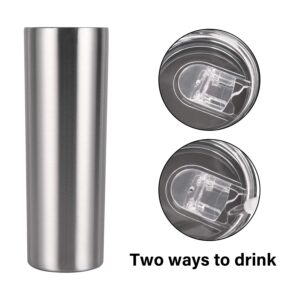 Qtencas Stainless Steel Skinny Tumbler Set, Insulated Travel Tumbler with Closed Lid Straw, Skinny Insulated Tumbler, 20 Oz Slim Water Tumbler Cup for Coffee Water Hot Cold Drinks, Set of 4, Silver