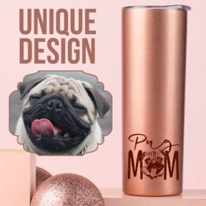 Onebttl Pug Gifts, Dog Lover Gifts, Gifts for Dog Mom, Dog Owner, Women, Girls, Friends, Daughters, Coworkers, 20Oz Skinny Tumbler, Pug Mom, Rose Gold