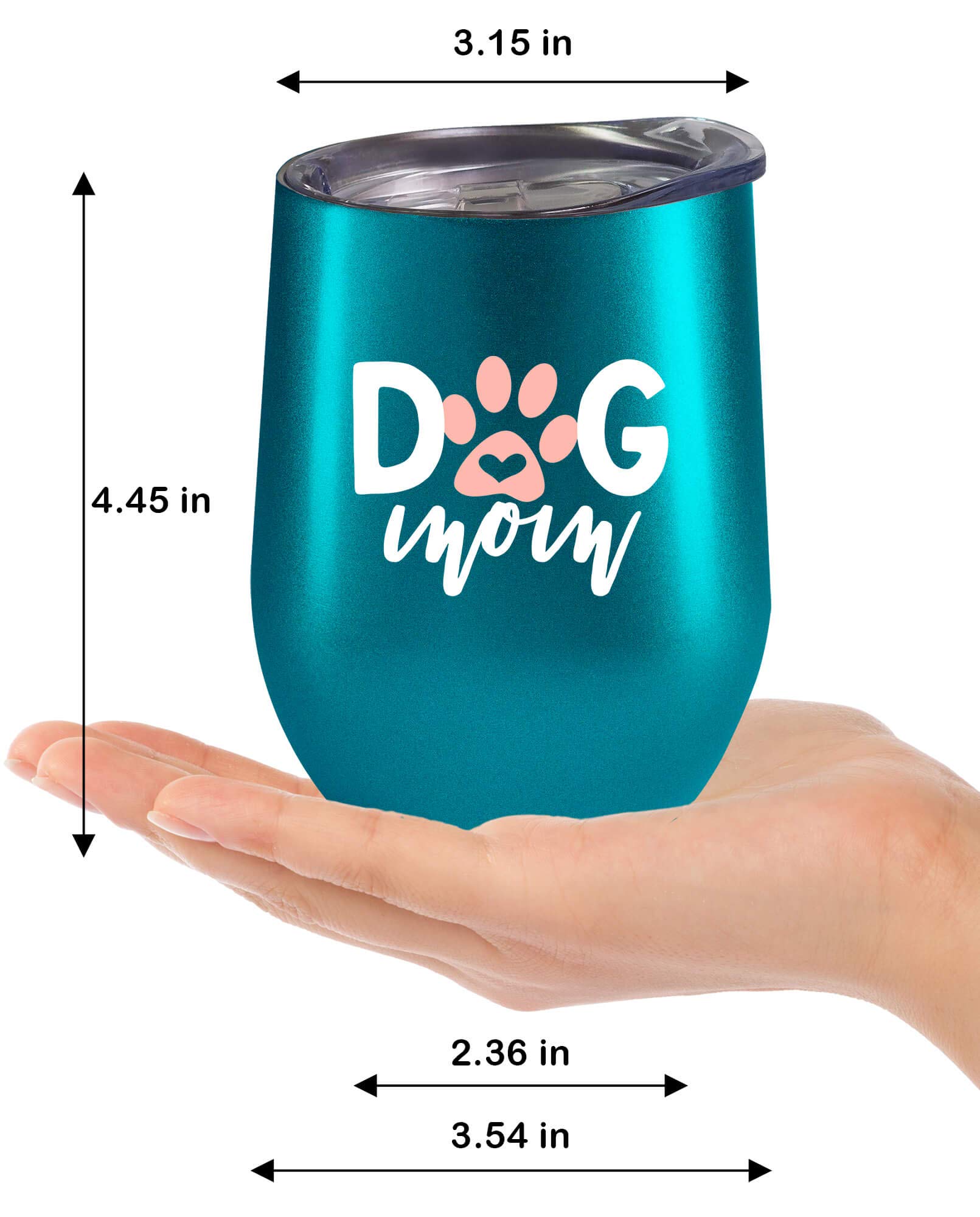 Fancyfams - Dog Mom - 12 oz Stainless Steel Wine Tumbler with Lid and Straw (Dog Mom -Turquoise)