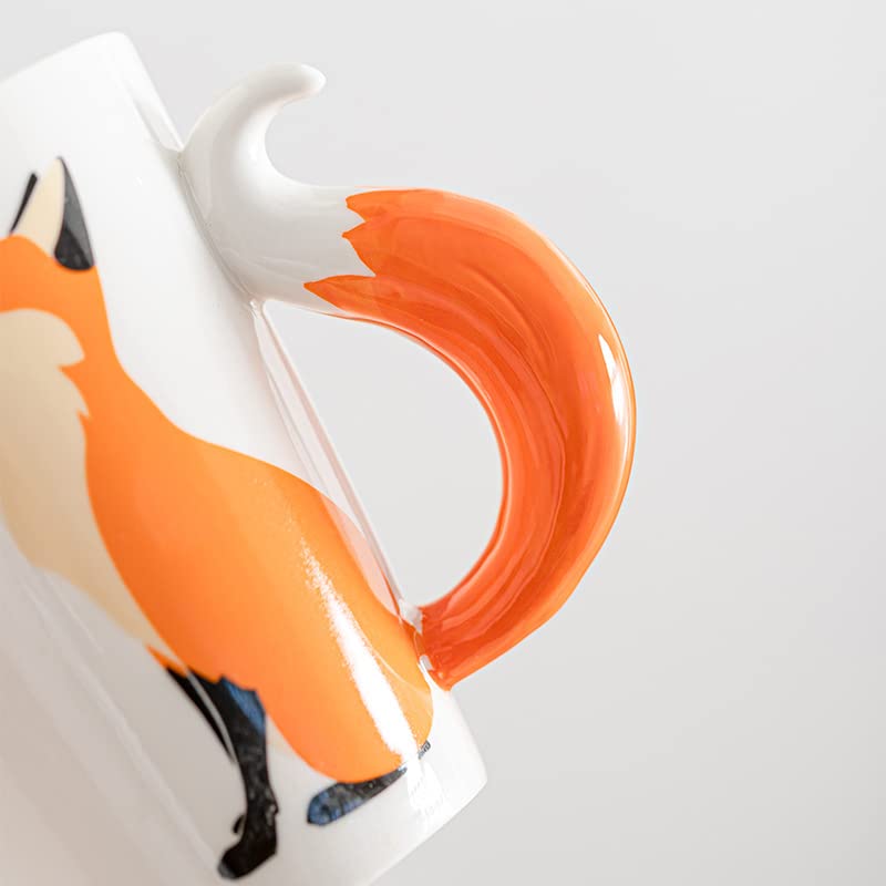 FRYSEFDFV Cute Cartoon Animal Shape Fox Porcelain Coffee Mugs Gifts For Women & Men, 12oz Funny White Ceramic Cups for Latte, Hot Tea, Cappuccino, Mocha, Cocoa