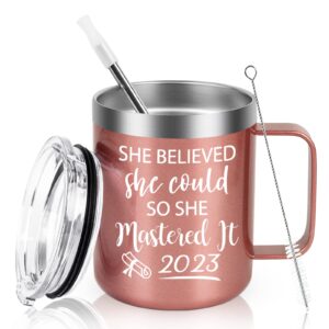 lifecapido graduation gift, she believed she could so she mastered it 2023 stainless steel coffee mug, congratulations gift inspiritional gift for masters college high school graduates, 12oz rose gold