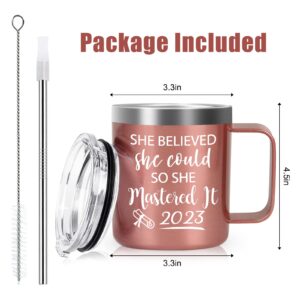 Lifecapido Graduation Gift, She Believed She Could So She Mastered It 2023 Stainless Steel Coffee Mug, Congratulations Gift Inspiritional Gift for Masters College High School Graduates, 12oz Rose Gold