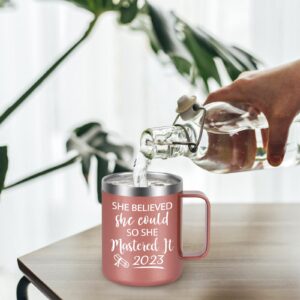 Lifecapido Graduation Gift, She Believed She Could So She Mastered It 2023 Stainless Steel Coffee Mug, Congratulations Gift Inspiritional Gift for Masters College High School Graduates, 12oz Rose Gold