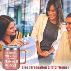 Lifecapido Graduation Gift, She Believed She Could So She Mastered It 2023 Stainless Steel Coffee Mug, Congratulations Gift Inspiritional Gift for Masters College High School Graduates, 12oz Rose Gold