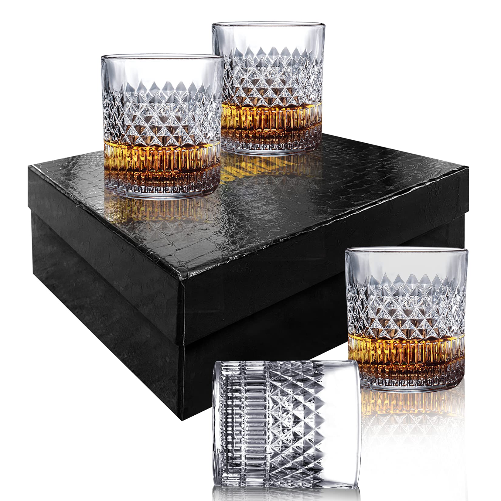 MSAAEX Whiskey Glasses Old Fashioned Whiskey Glass Barware for Scotch, Bourbon, Liquor and Cocktail Drinking for Men and Women - Set of 4