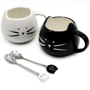 koolkatkoo cute cat mug ceramic coffee mugs set gifts for women girls cat lovers funny small cup with spoon 12 oz black and white …