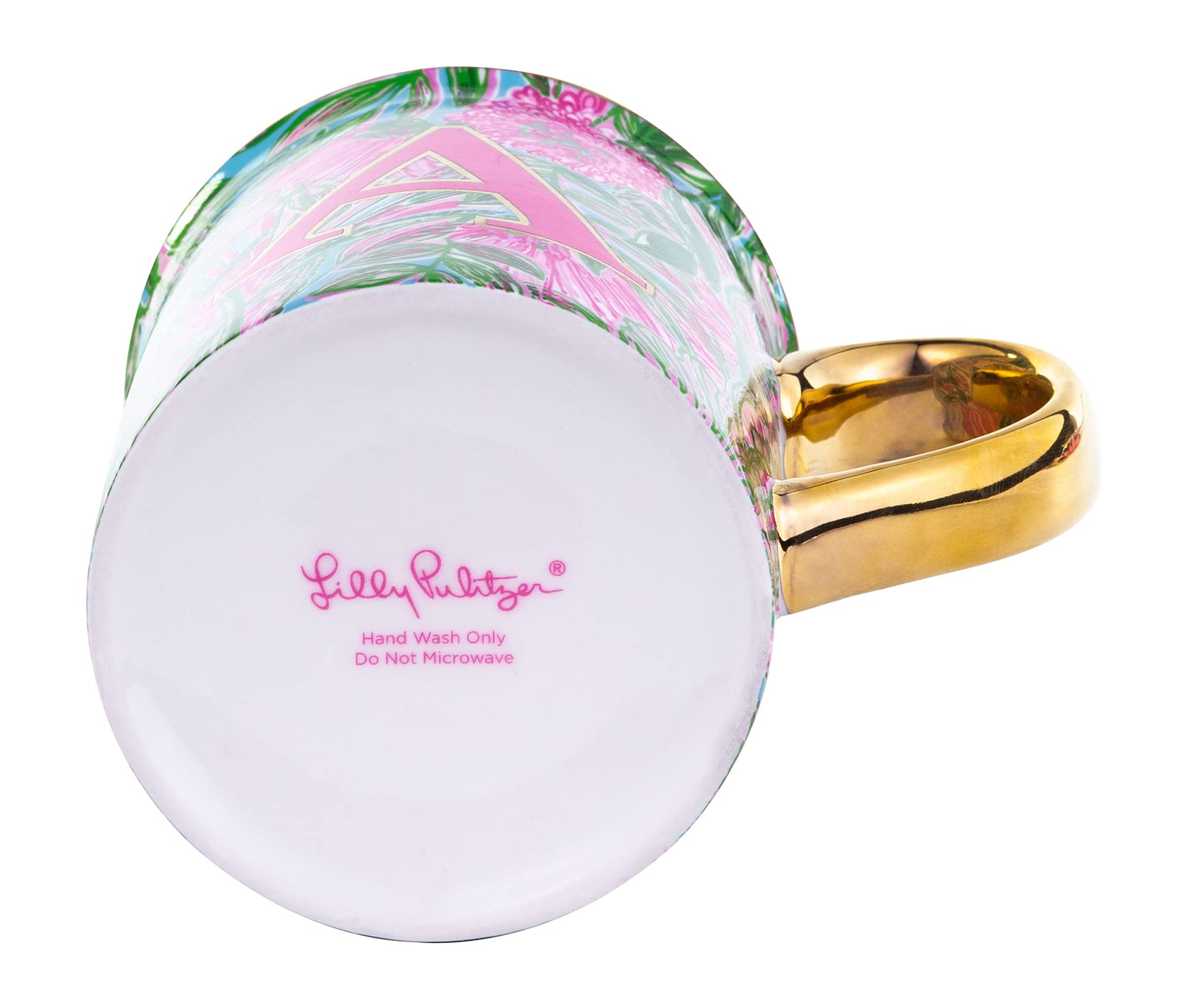 Lilly Pulitzer Initial Ceramic Coffee Mug, 14 Oz Tea Cup, Cute Mug with Gold Handle and Gift Box, K (Coming In Hot)