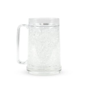 simply green solutions - clear freezer mug, frozen beer mugs for freezer, double walled beer mug, freezer cups for drinks, insulated plastic beer mugs with handles, 16 oz capacity