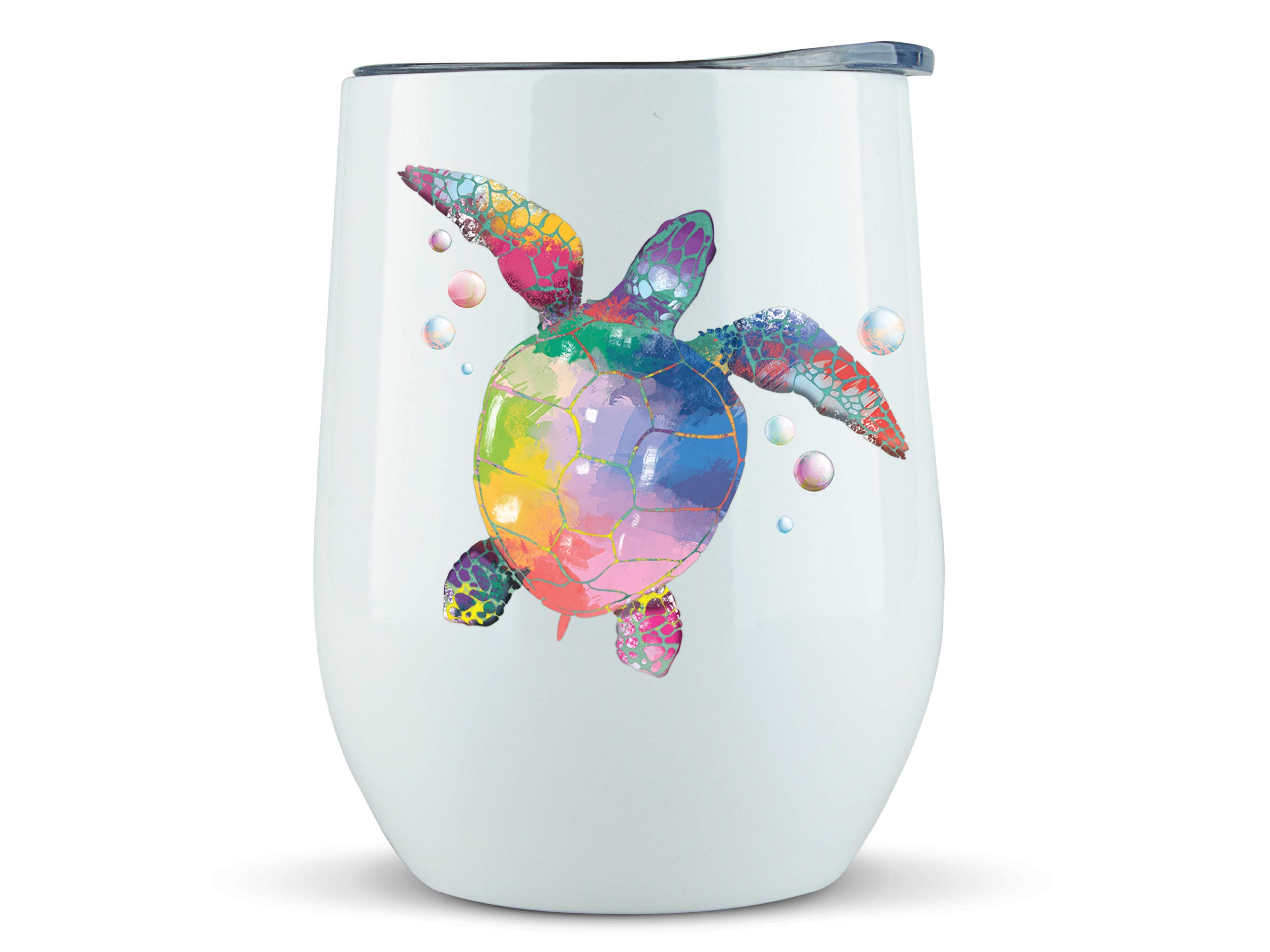 KLUBI Sea Turtle Gifts - Wine or Coffee Mug/Tumbler With Lid 12oz - Idea for Turtle Lover, Stuff, Glass, Jewelry, Women, Decor