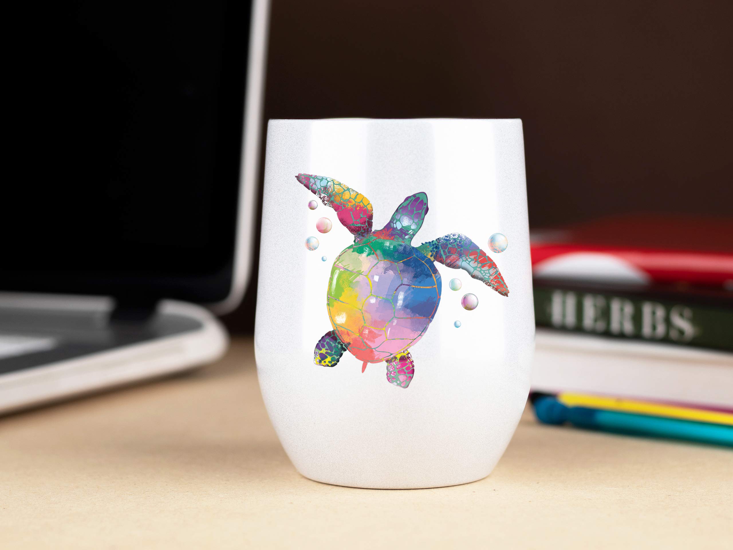 KLUBI Sea Turtle Gifts - Wine or Coffee Mug/Tumbler With Lid 12oz - Idea for Turtle Lover, Stuff, Glass, Jewelry, Women, Decor