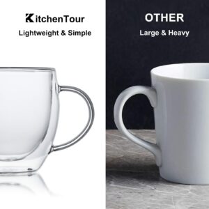 KitchenTour Insulated Coffee Mug 8 oz- Double Wall Glass Coffee Cup with Handle Set of 4 - Clear Glass Drinkware for Espresso，Cappuccino, Latte，Hot Beverages