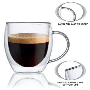 KitchenTour Insulated Coffee Mug 8 oz- Double Wall Glass Coffee Cup with Handle Set of 4 - Clear Glass Drinkware for Espresso，Cappuccino, Latte，Hot Beverages