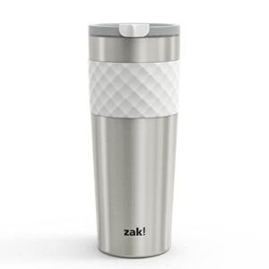 zak designs aberdeen vacuum insulated 18/8 stainless steel travel tumbler with leak-proof click lid and silicone wrap, fits in car cup holders (non-bpa, 24 oz, white)