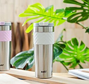 Zak Designs Aberdeen Vacuum Insulated 18/8 Stainless Steel Travel Tumbler with Leak-Proof Click Lid and Silicone Wrap, Fits in Car Cup Holders (Non-BPA, 24 oz, White)