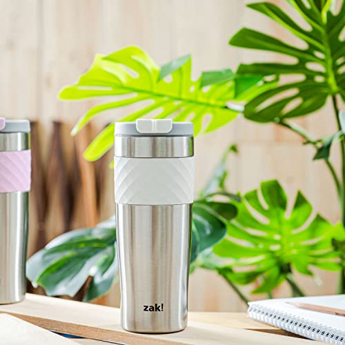 Zak Designs Aberdeen Vacuum Insulated 18/8 Stainless Steel Travel Tumbler with Leak-Proof Click Lid and Silicone Wrap, Fits in Car Cup Holders (Non-BPA, 24 oz, White)