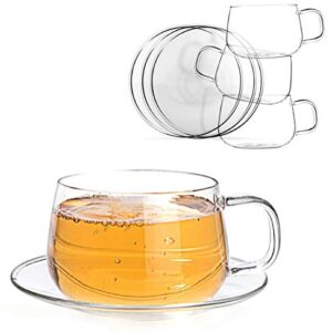 Tealyra - La Lune - Glasses - 10.1-ounce - Set of 4 - Clear and Lightweight Glass Tea and Coffee Cup with Saucer - 300ml