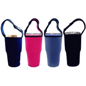 4 pack tumbler 30oz carrier holder pouch for 30 oz insulated tumbler coffee cup, neoprene sleeve with carrying handle(black,blue,pink,navy)