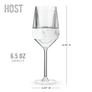 Host Wine Freeze Double-Walled Stemmed Wine Glasses Freezer Cooling Cups with Active Cooling Gel and Insulated Silicone Grip, 6.5 Oz Plastic Tumblers, Marble, Set of 2