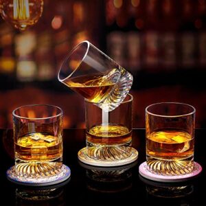 KITNATS Old Fashioned Whiskey Glasses Set of 4 12oz Rocks Glasses Coaster set Drinking for Bourbon Scotch Cocktails Rum Cognac Vodka Perfect Gifts for Men