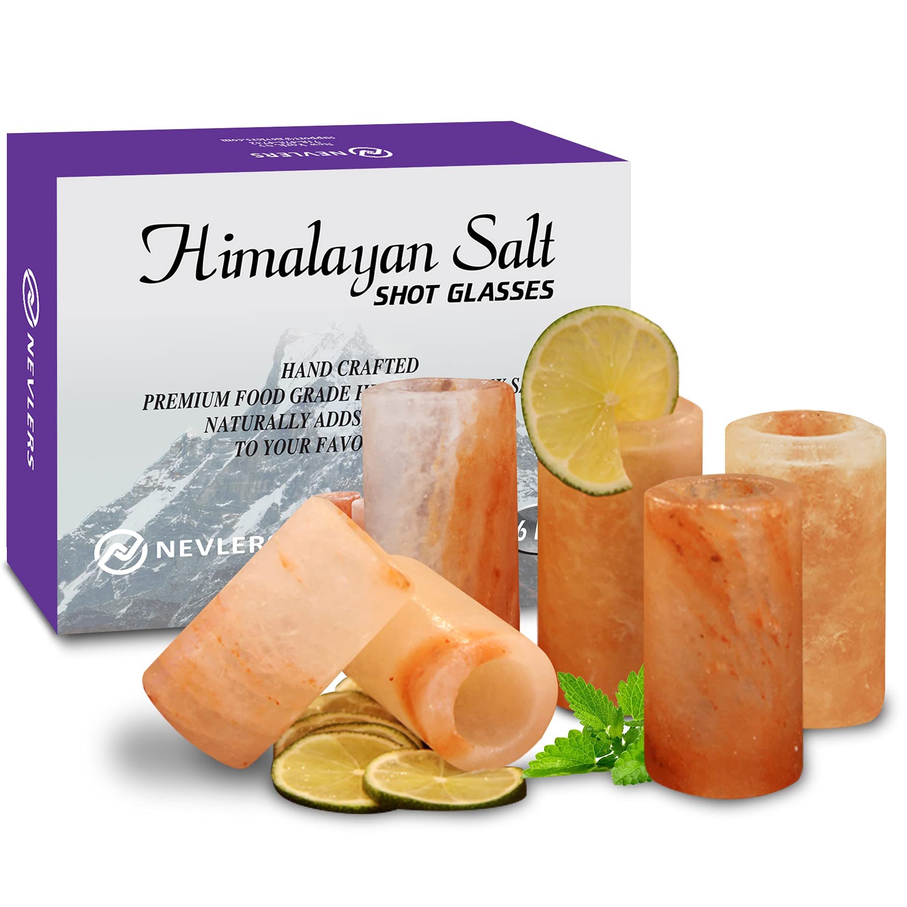 Nevlers 6 PCS Himalayan Salt Shot Glasses for Tequila, All Natural Himalayan Salt Tequila Shot Glasses - Handcrafted Shot Glass - 3" H Himalayan Shot Glasses | Himalayan Salt Glasses Tequila