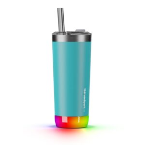 hidrate spark pro smart tumbler with lid & straw – insulated stainless steel – tracks water intake with bluetooth, led glow reminder when you need to drink – 20oz, sea glass