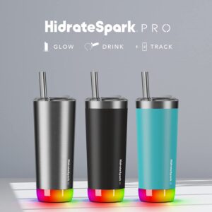 Hidrate Spark PRO Smart Tumbler with Lid & Straw – Insulated Stainless Steel – Tracks Water Intake with Bluetooth, LED Glow Reminder When You Need to Drink – 20oz, Sea Glass