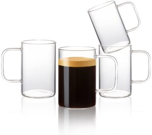 aquach clear glass coffee mugs 18 oz. set of 4, clear glass cups with hande for tea beverage