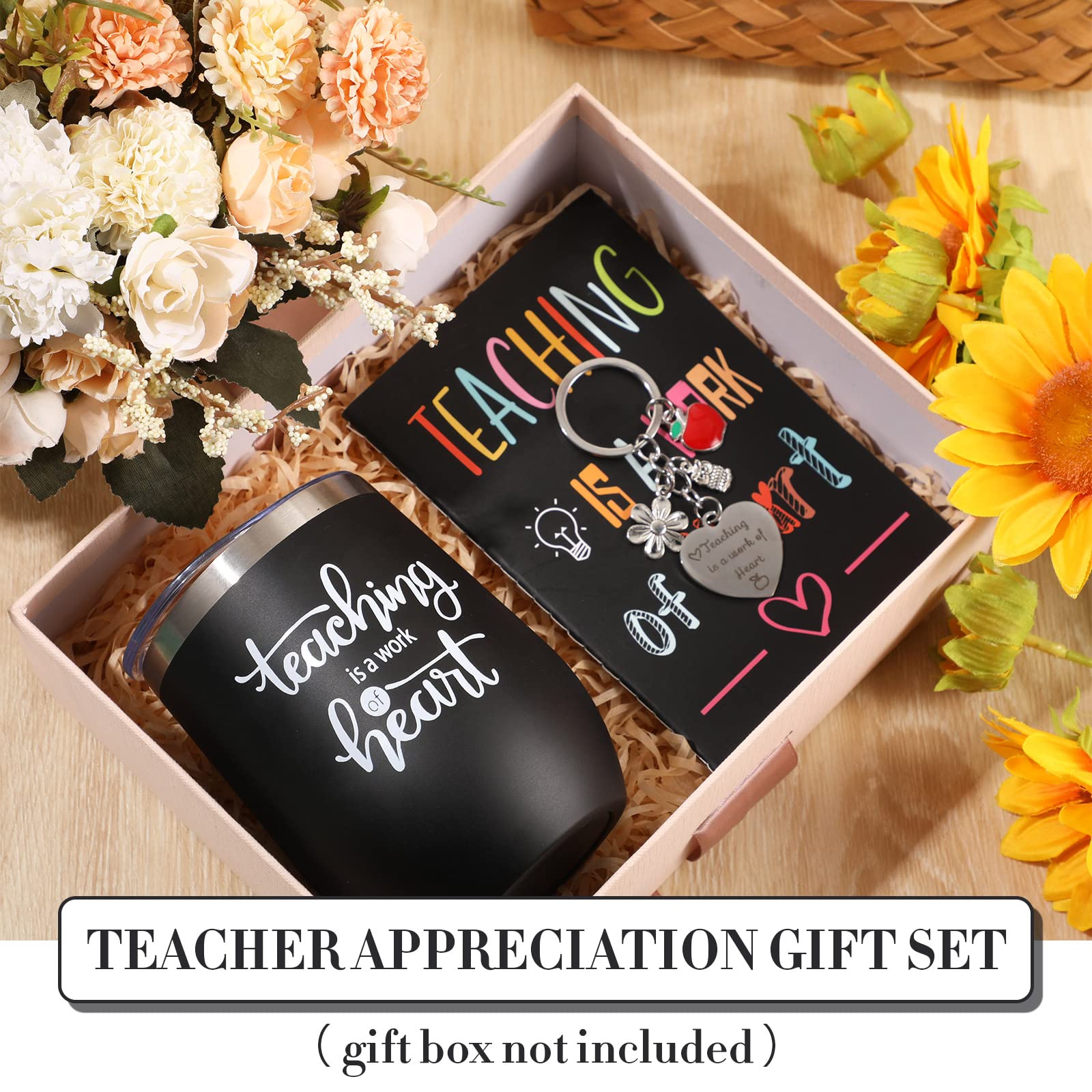 Didaey 48 Pcs Teacher Appreciation Gift Bulk Thank You Teacher Gift for Women 12 oz Wine Tumbler Coffee Mug with Straw Lid Mini Notepad Keychain for Teacher Appreciation Retirement Gifts(Multicolor)