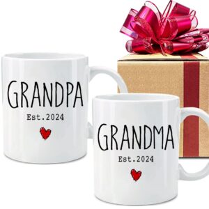 Dnuiyses Grandparents Est 2024 Coffee Mugs Set of 2, Pregnancy Reveal, New Great Grandma Gift, New Baby Announcement, Baby Reveal, Surprise Publicity Mug Gifts, New Grandma Gift-59