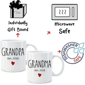 Dnuiyses Grandparents Est 2024 Coffee Mugs Set of 2, Pregnancy Reveal, New Great Grandma Gift, New Baby Announcement, Baby Reveal, Surprise Publicity Mug Gifts, New Grandma Gift-59