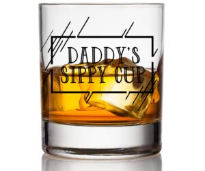 daddy’s sippy cup whiskey glass - funny new dad gifts for first time parents - unique christmas, fathers day, or birthday gift for expecting father - 11oz premium scotch glass