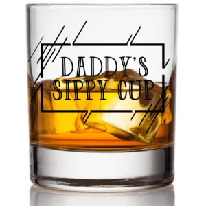 Daddy’s Sippy Cup Whiskey Glass - Funny New Dad Gifts for First Time Parents - Unique Christmas, Fathers Day, or Birthday Gift for Expecting Father - 11oz Premium Scotch Glass