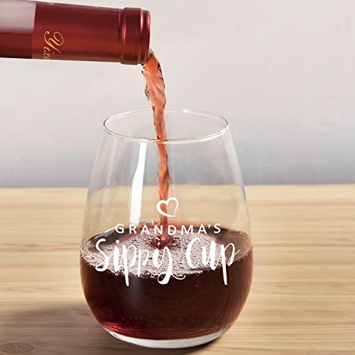 Grandma's Sippy Cup Funny Stemless Wine Glass, Grandma Wine Glass 15Oz - Birthday Gift or Mother's Day Gift for Grandma, New Grandma, Wife, Mom